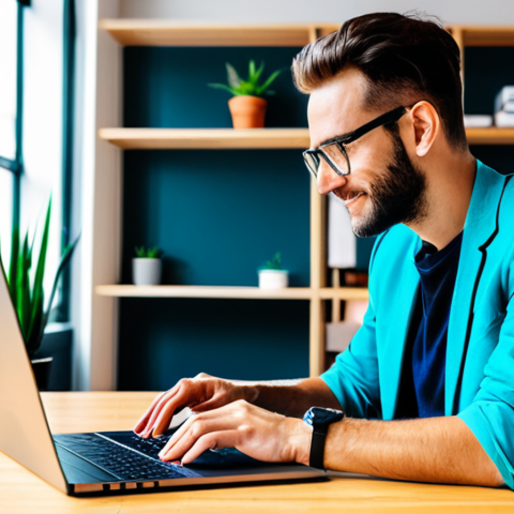 "A digital nomad working on a laptop in a vibrant co-working space, surrounded by other professionals, fully clothed, appropriate attire, safe for work, professional, modern setting, perfect anatomy, well-formed hands, proper finger count, natural pose, high quality"