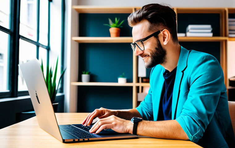 "A digital nomad working on a laptop in a vibrant co-working space, surrounded by other professionals, fully clothed, appropriate attire, safe for work, professional, modern setting, perfect anatomy, well-formed hands, proper finger count, natural pose, high quality"