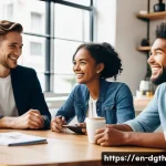 Home 22 디지털 노마드를 위한 멘탈 헬스 관리 - **Prompt:** A diverse group of young adults and professionals (ages 25-45) are gathered in a bright,...