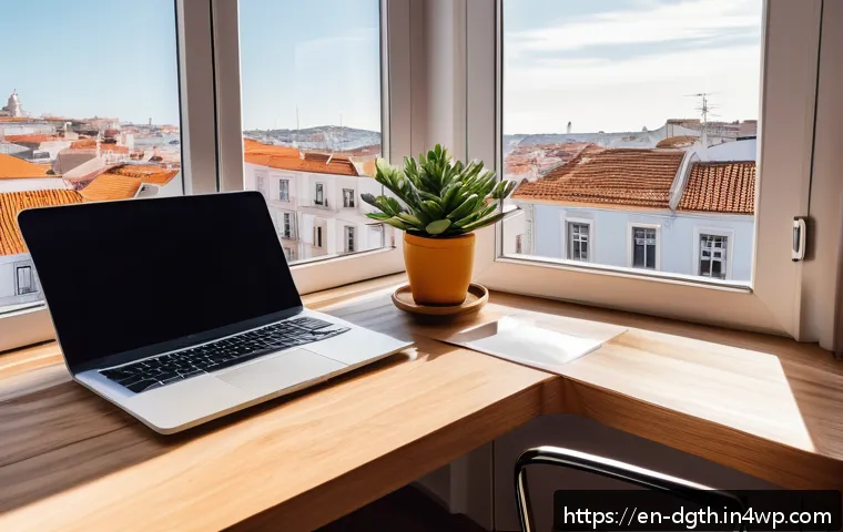 디지털 노마드와 정신 건강 관리 - A cozy digital nomad workspace inside a bright, stylish Airbnb apartment in Lisbon, Portugal, featur...